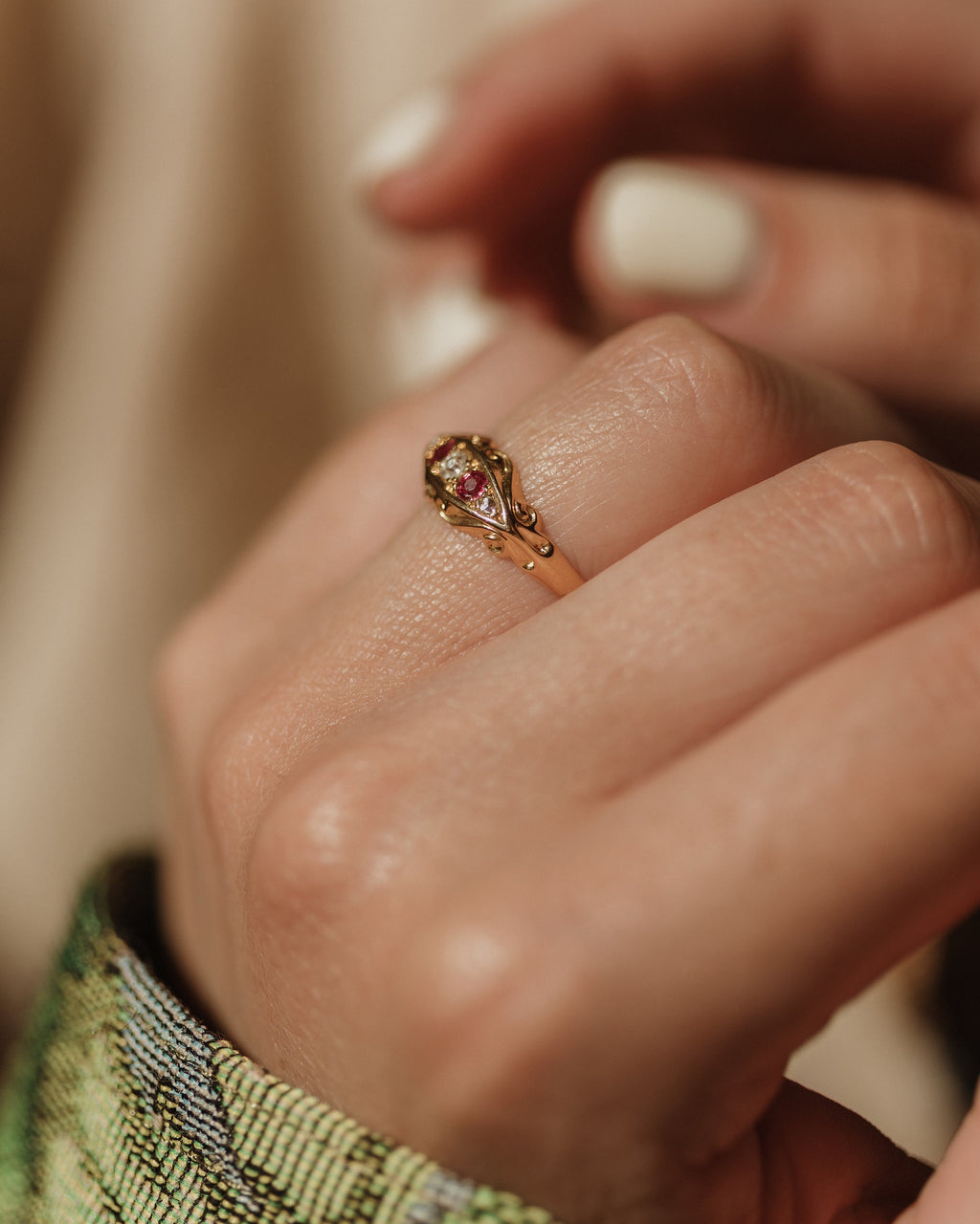 Delphine 1916 Antique 18ct Gold Ruby & Diamond Five Stone Ring