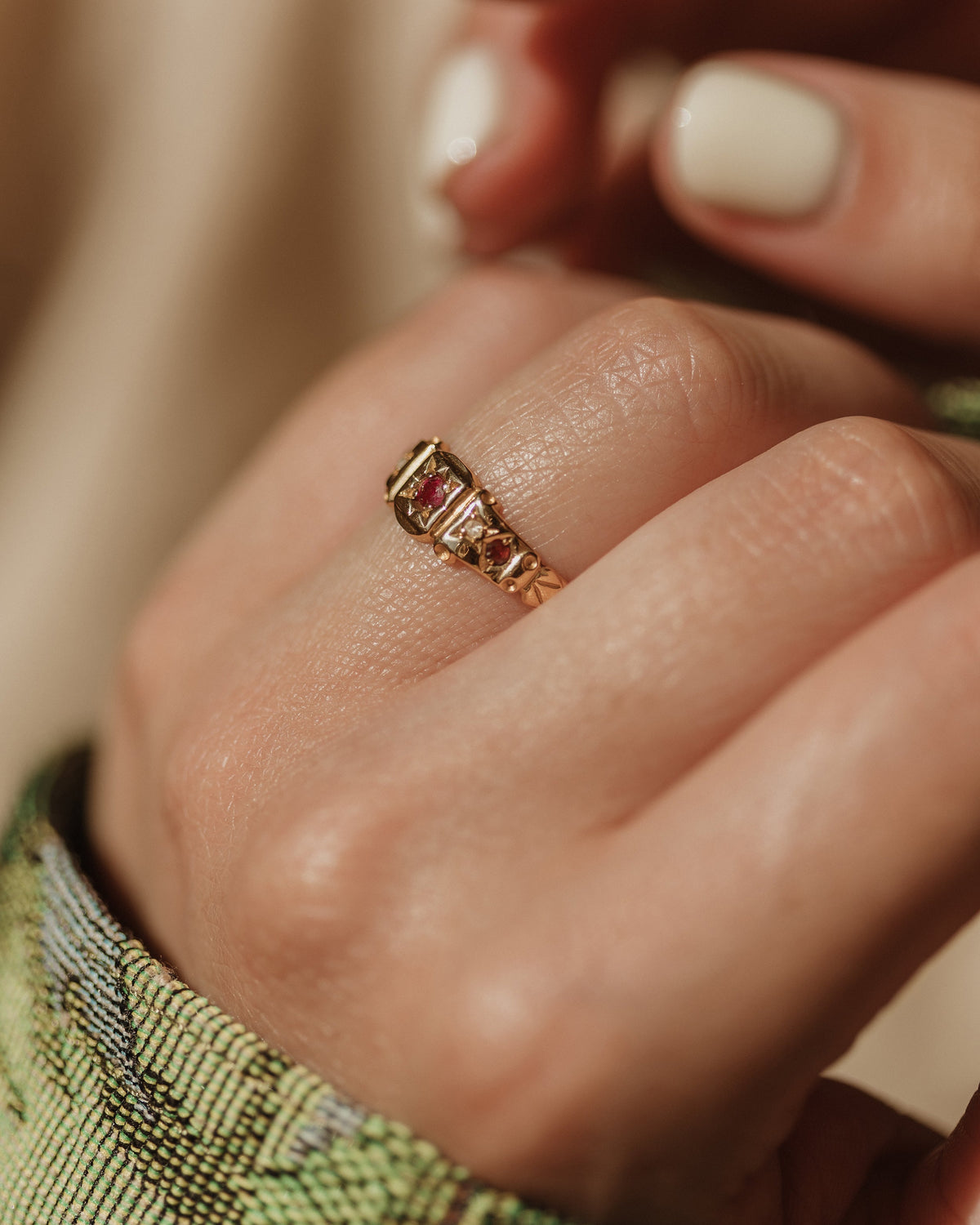 Minerva Antique 18ct Gold Ruby & Diamond Five Stone Ring