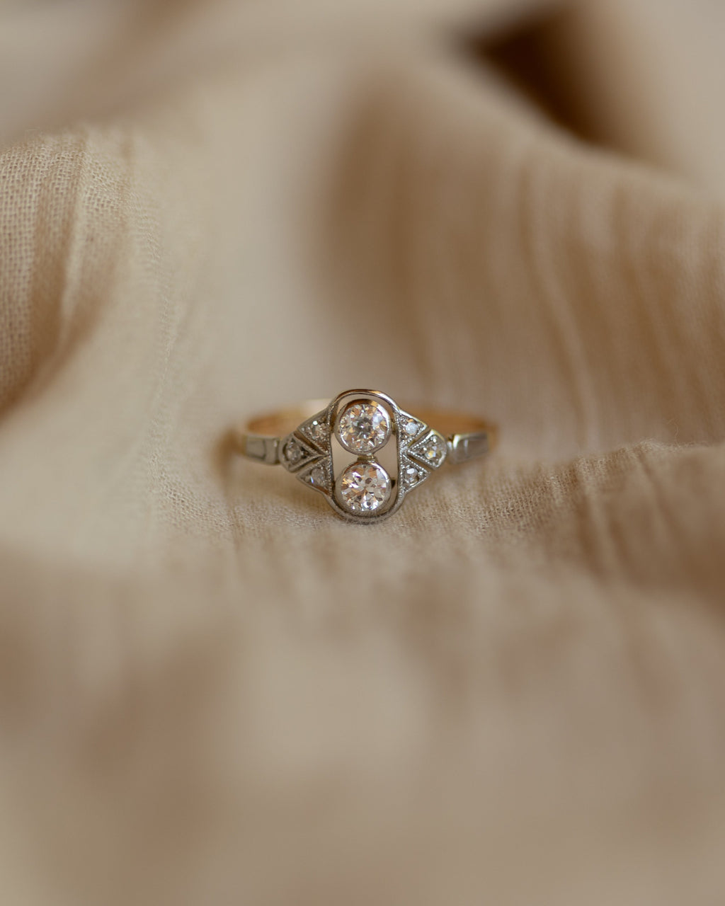 Fenella Antique Art Deco 18ct Gold Diamond Panel Ring