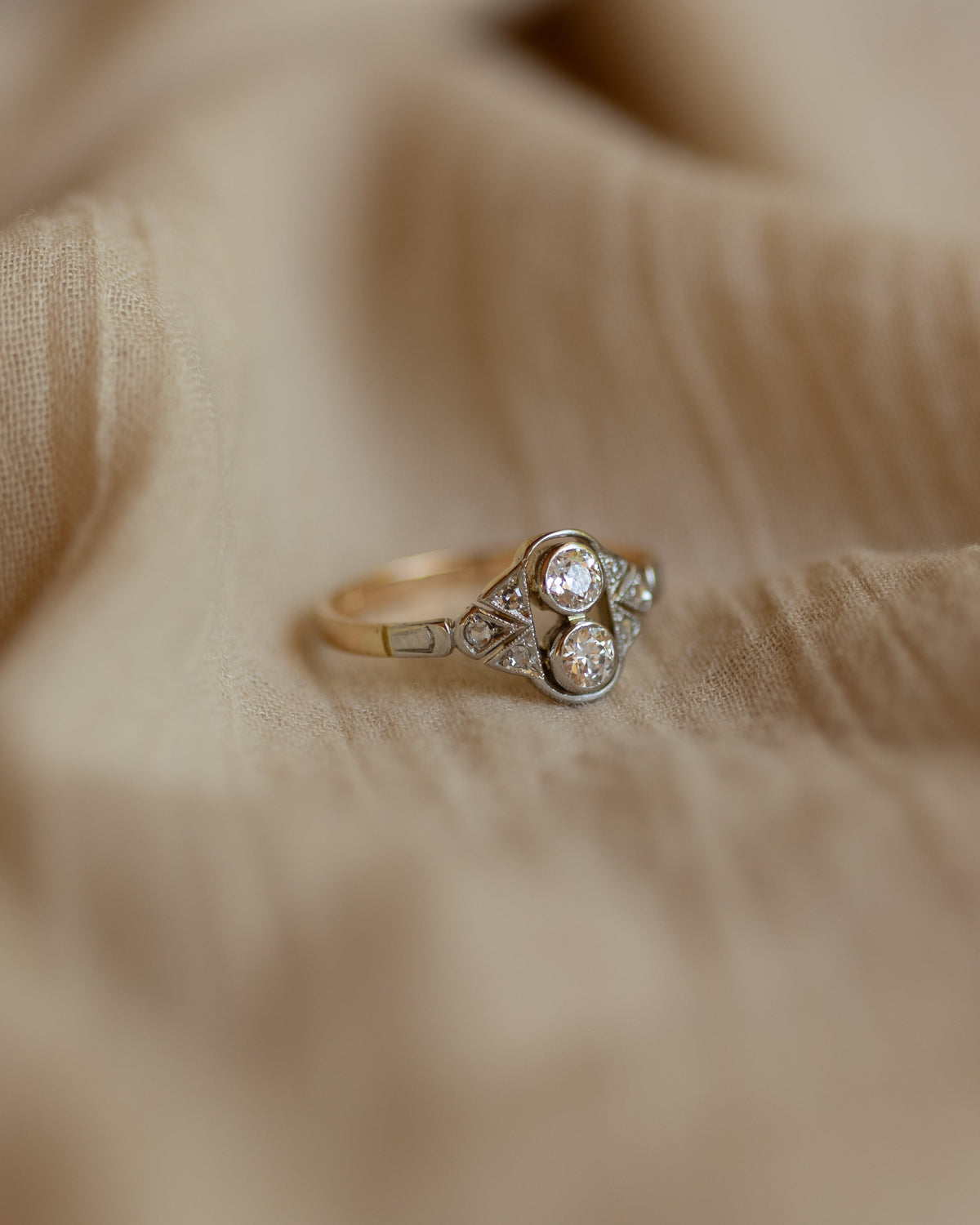 Fenella Antique Art Deco 18ct Gold Diamond Panel Ring