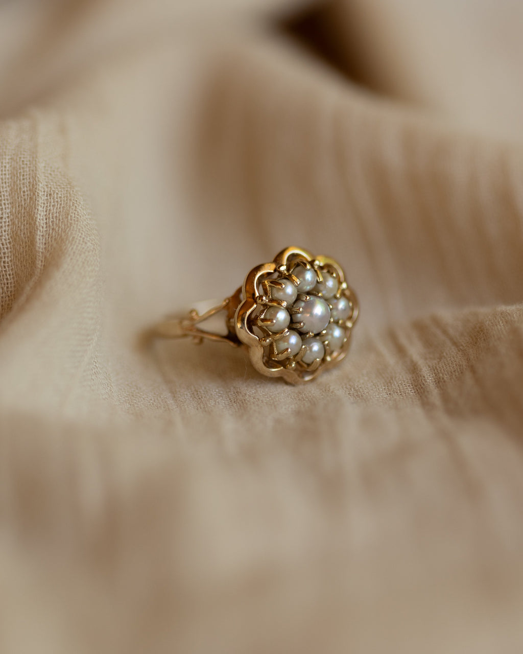 Alberta 1959 Vintage 9ct Gold Pearl Cluster Ring