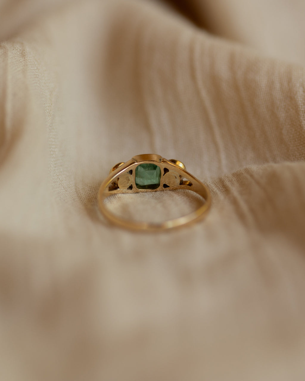 Constance Antique 18ct Gold Emerald & Pearl Trilogy Ring