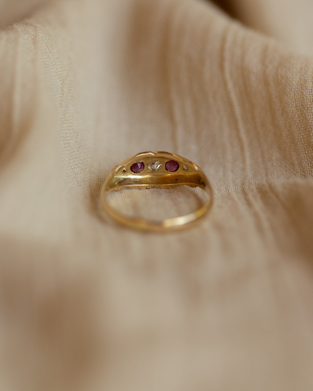 Delphine 1916 Antique 18ct Gold Ruby & Diamond Five Stone Ring