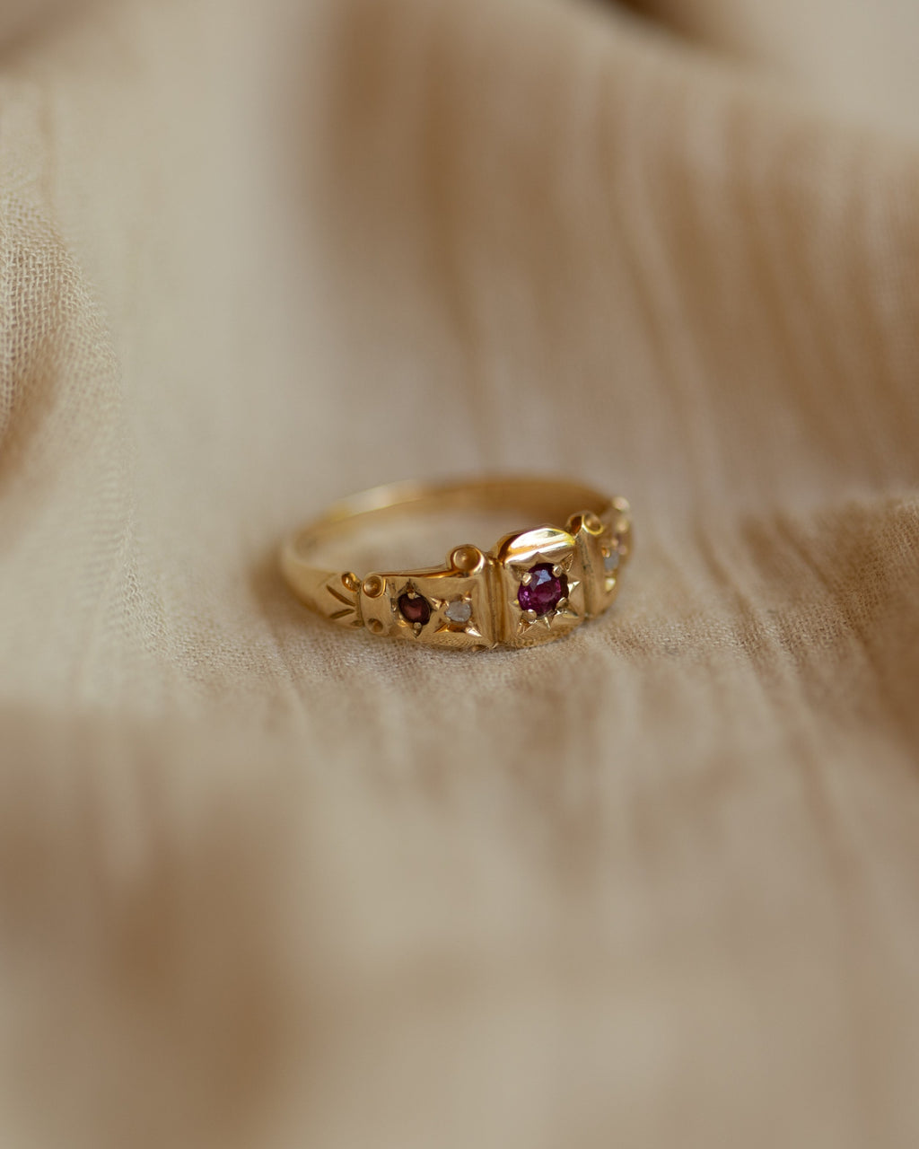 Minerva Antique 18ct Gold Ruby & Diamond Five Stone Ring