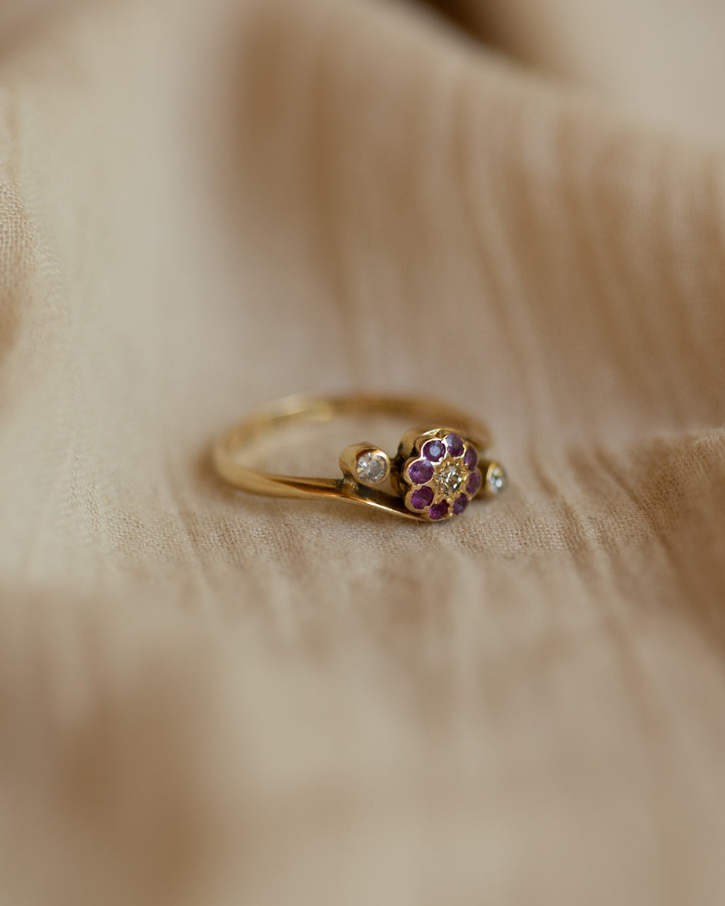 Olivia Antique 18ct Gold Ruby & Diamond Cluster Ring