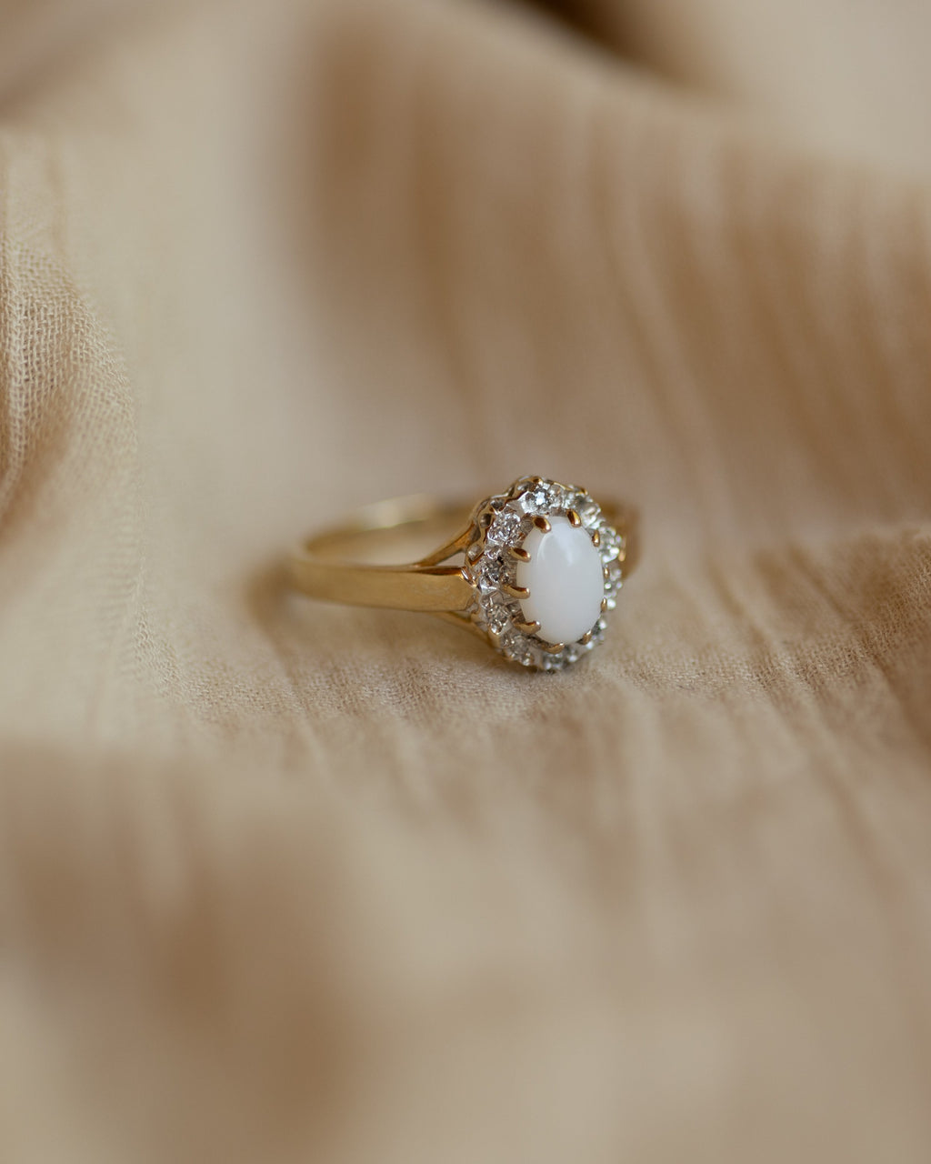 Helena Vintage 9ct Gold Opal & Diamond Cluster Ring