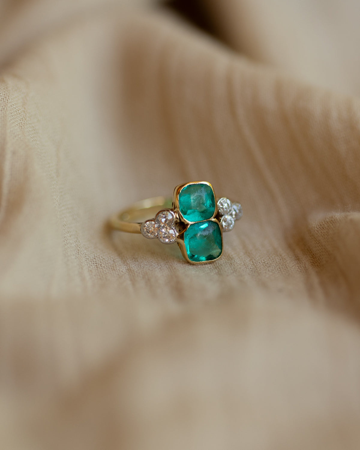 Emilie Antique 18ct Gold Green Paste & Diamond Ring