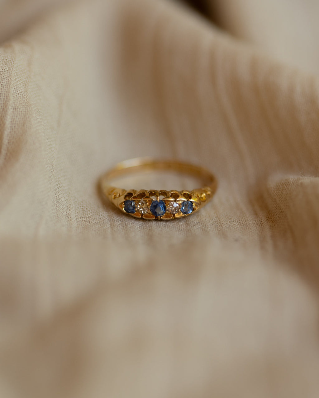Desdemona 1901 Antique 18ct Gold Sapphire & Diamond Five Stone Ring