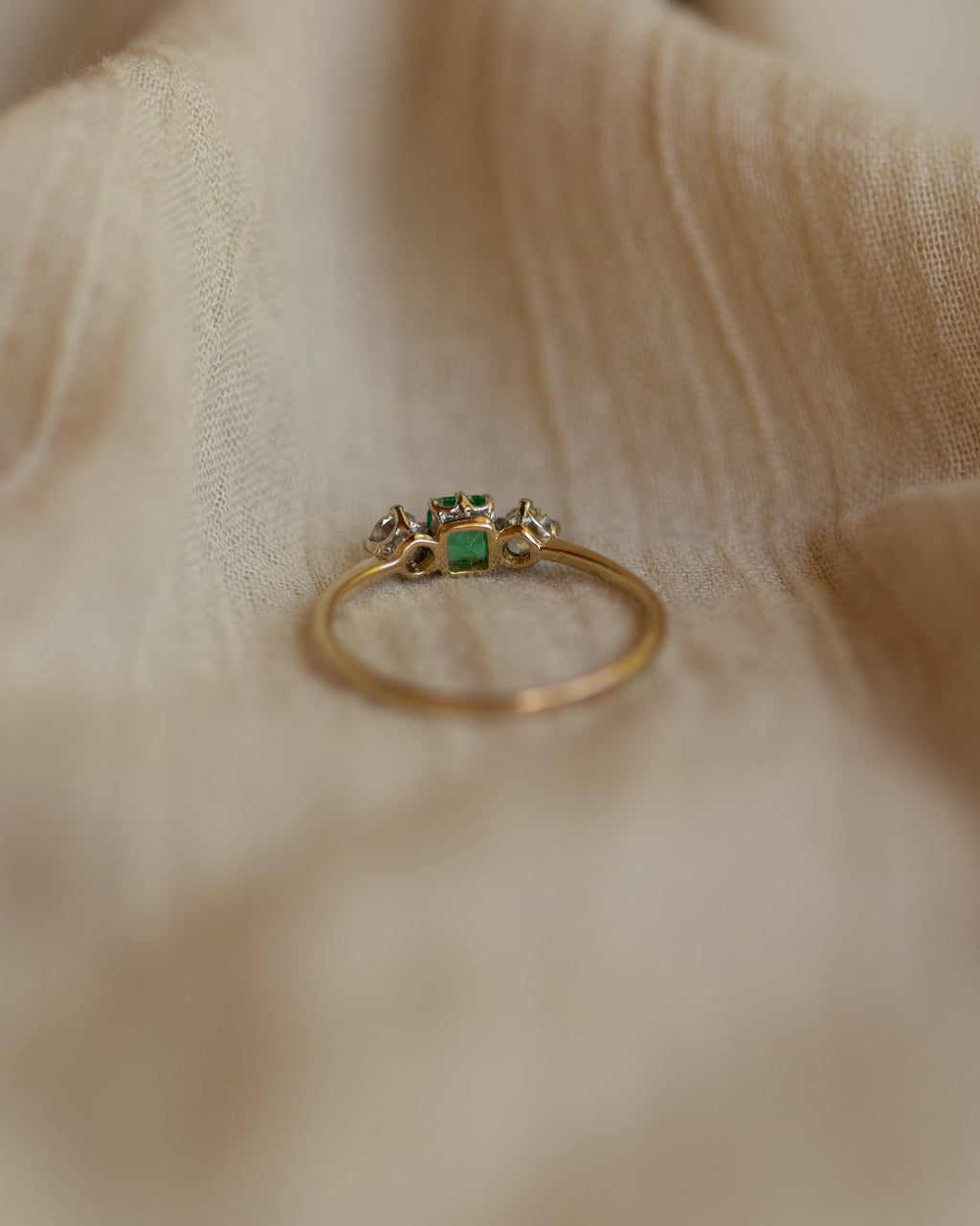 Elva Vintage 14ct Gold Emerald & Diamond Trilogy Ring