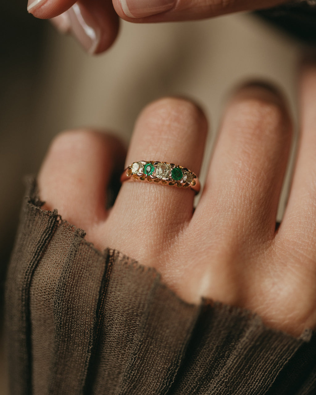 Faustine Antique 15ct Gold Emerald & Green Beryl Five Stone Ring