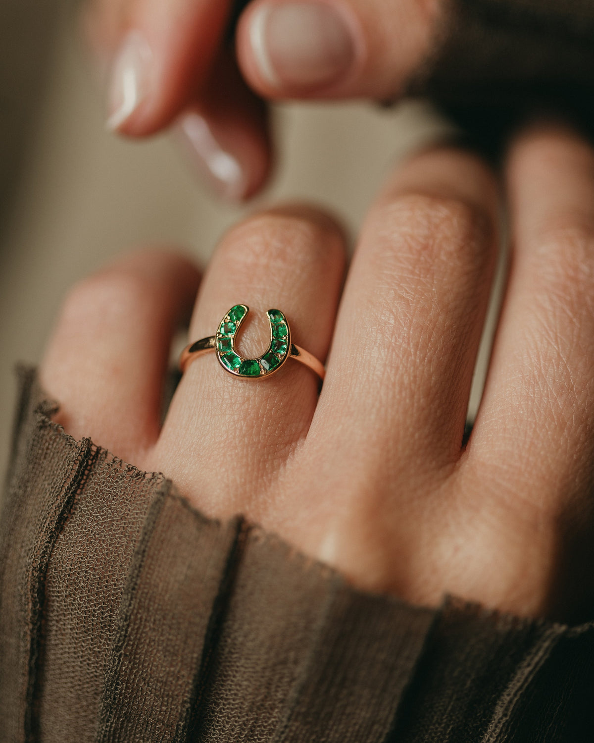 Agathe Antique 15ct Gold Emerald Horseshoe Ring