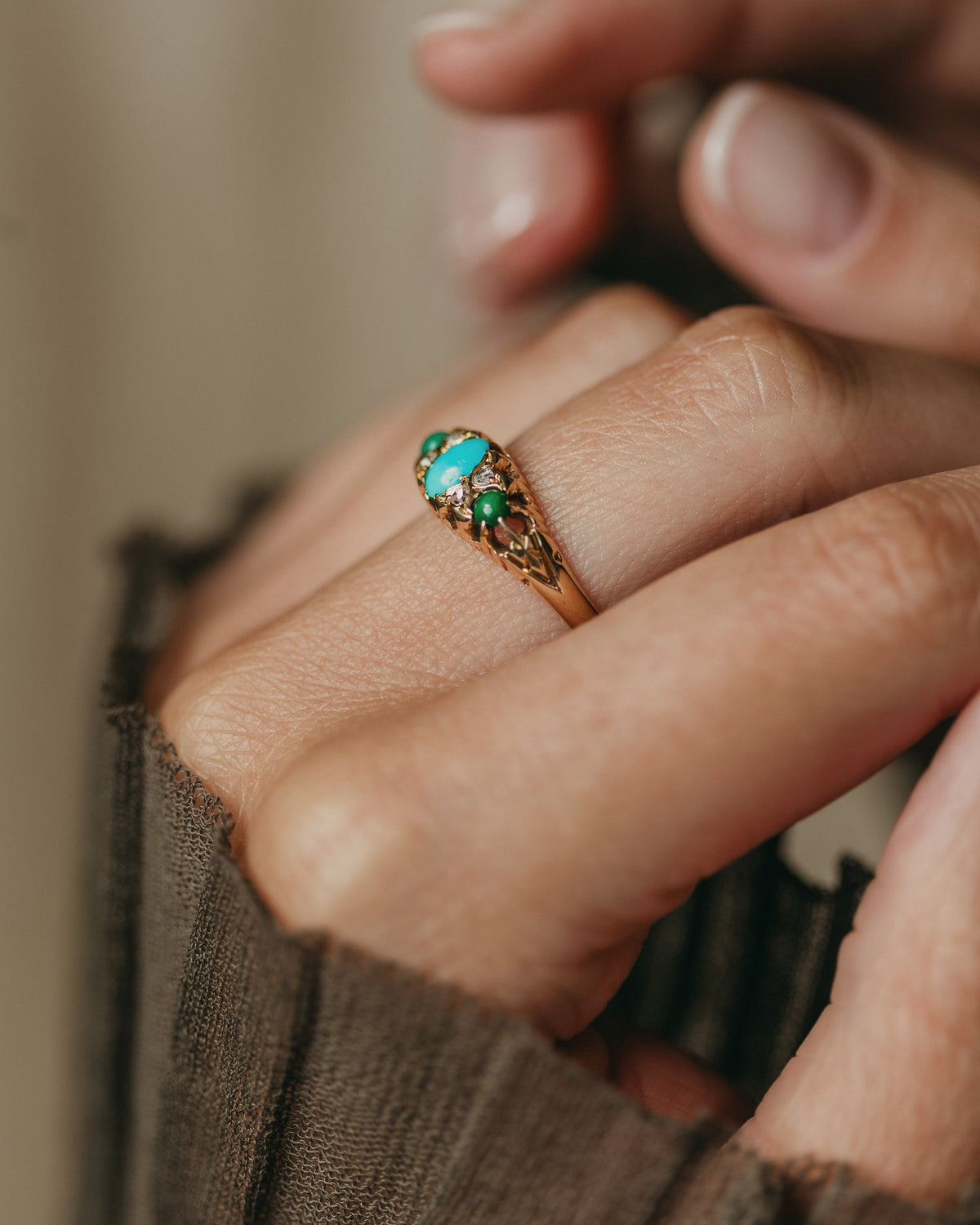 Helene 1902 Antique 18ct Gold Turquoise & Diamond Ring