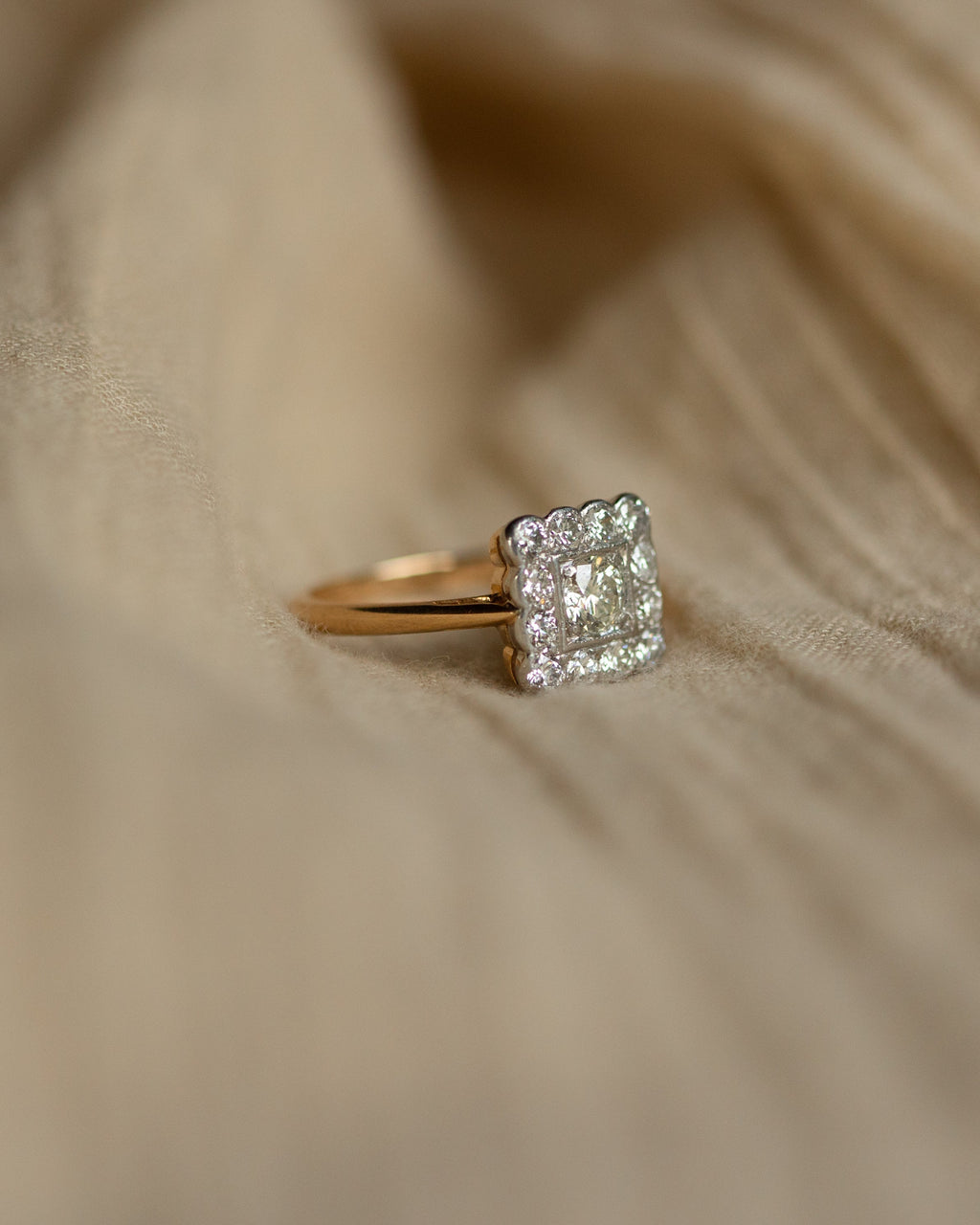 Thomasina Antique Art Deco 18ct Gold Diamond Square Cluster Ring
