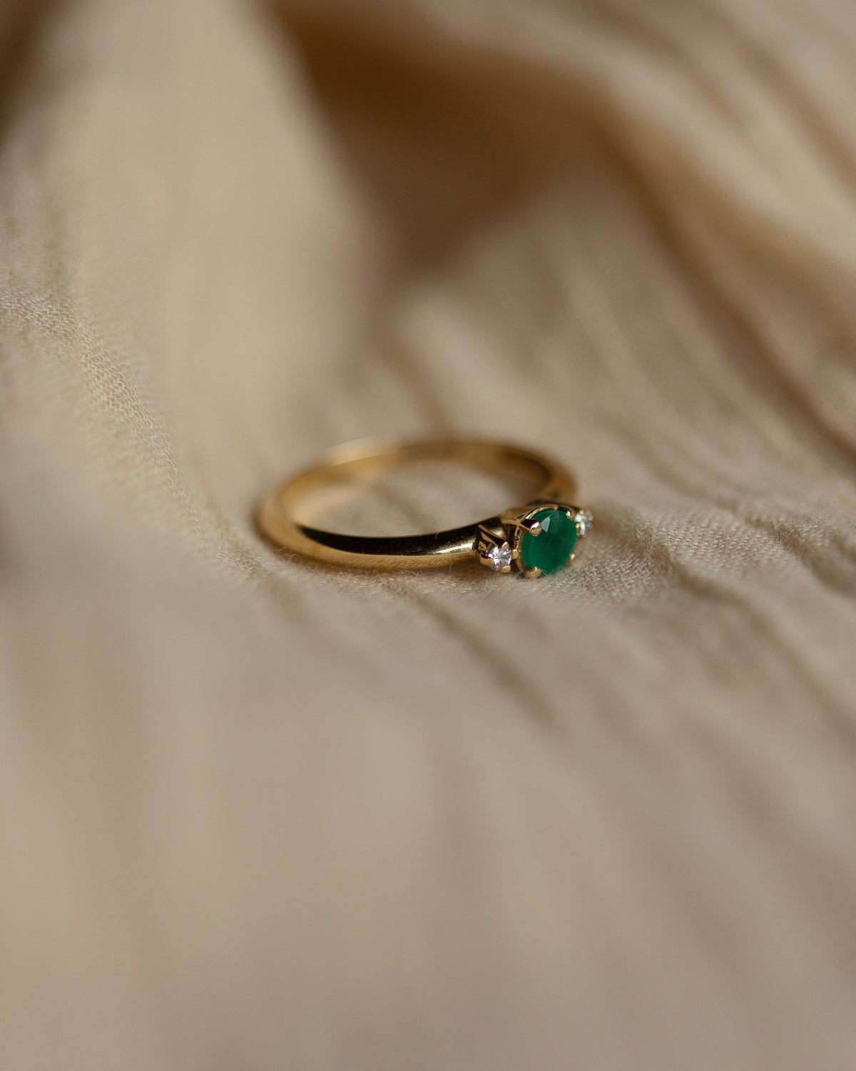 Nancy Vintage 9ct Gold Emerald & Diamond Trilogy Ring