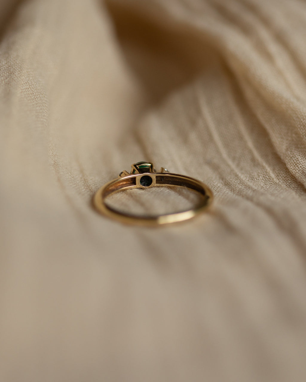 Nancy Vintage 9ct Gold Emerald & Diamond Trilogy Ring