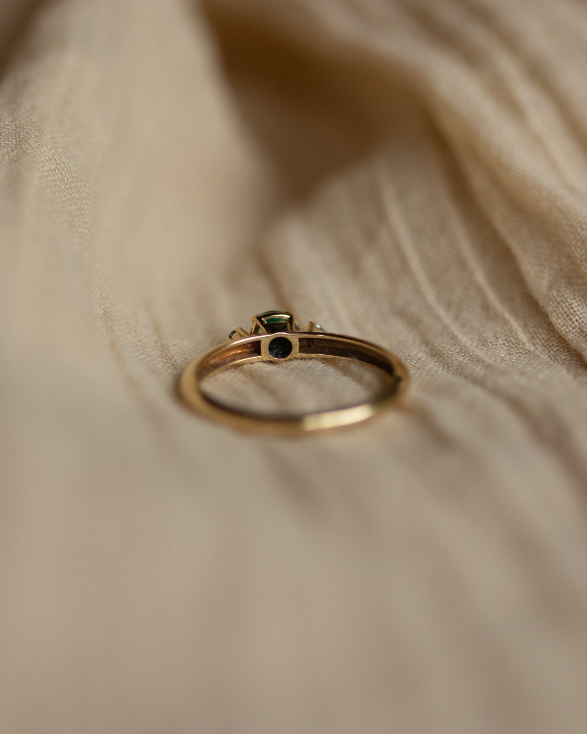 Nancy Vintage 9ct Gold Emerald & Diamond Trilogy Ring