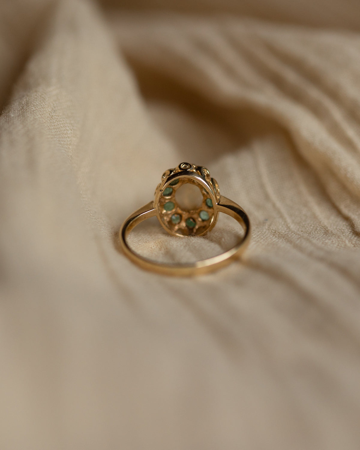 August 1979 Vintage 9ct Gold Opal & Emerald Cluster Ring