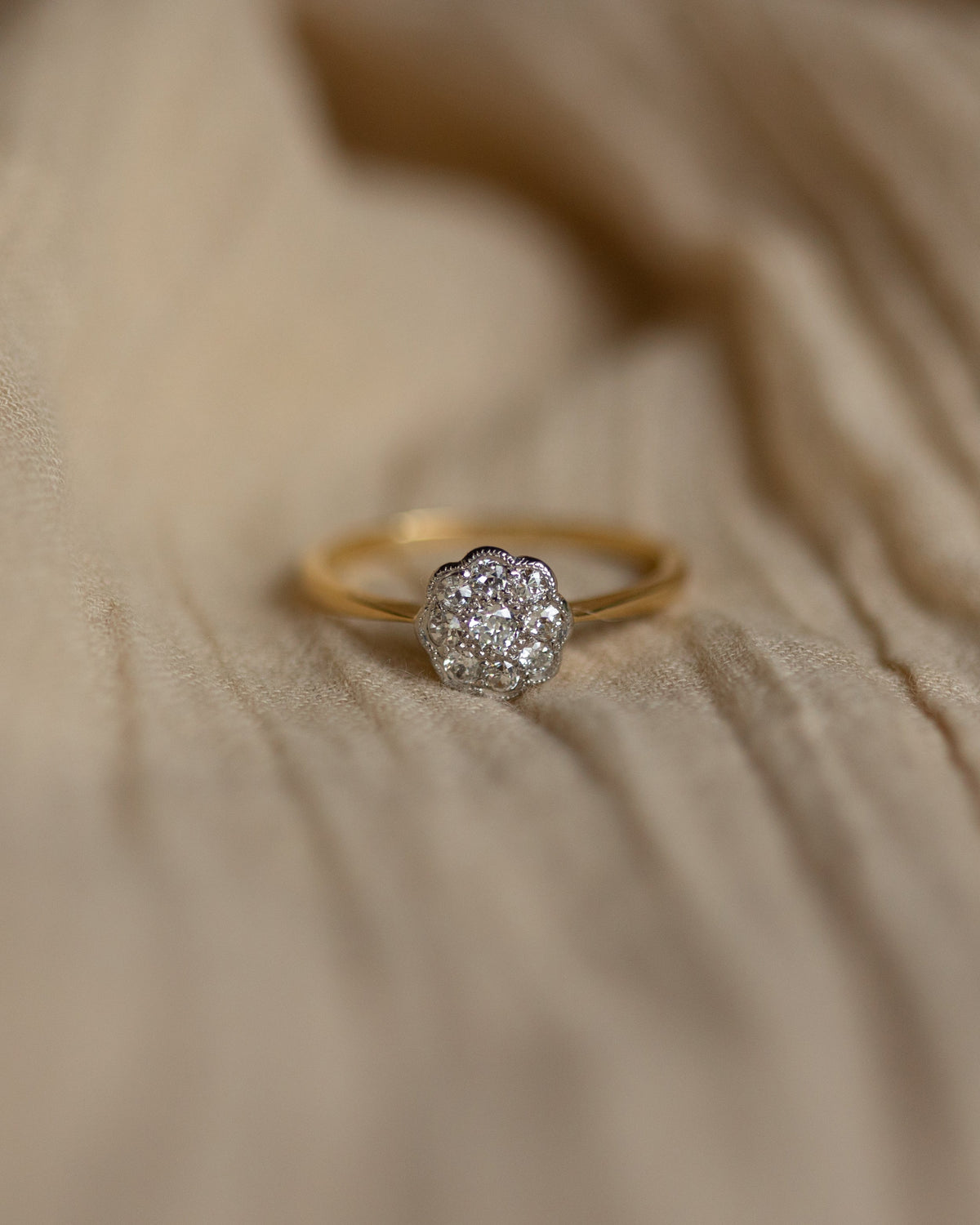 Catherine Antique 18ct Gold Diamond Daisy Cluster Ring
