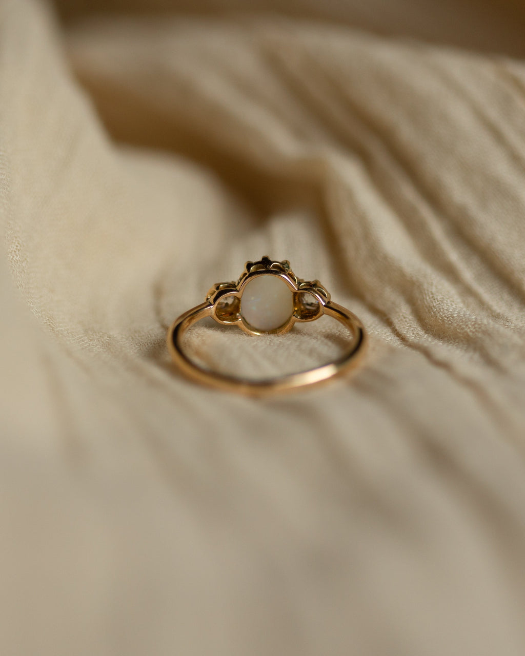 Daphne Antique 14ct Gold Opal & Diamond Trilogy Ring