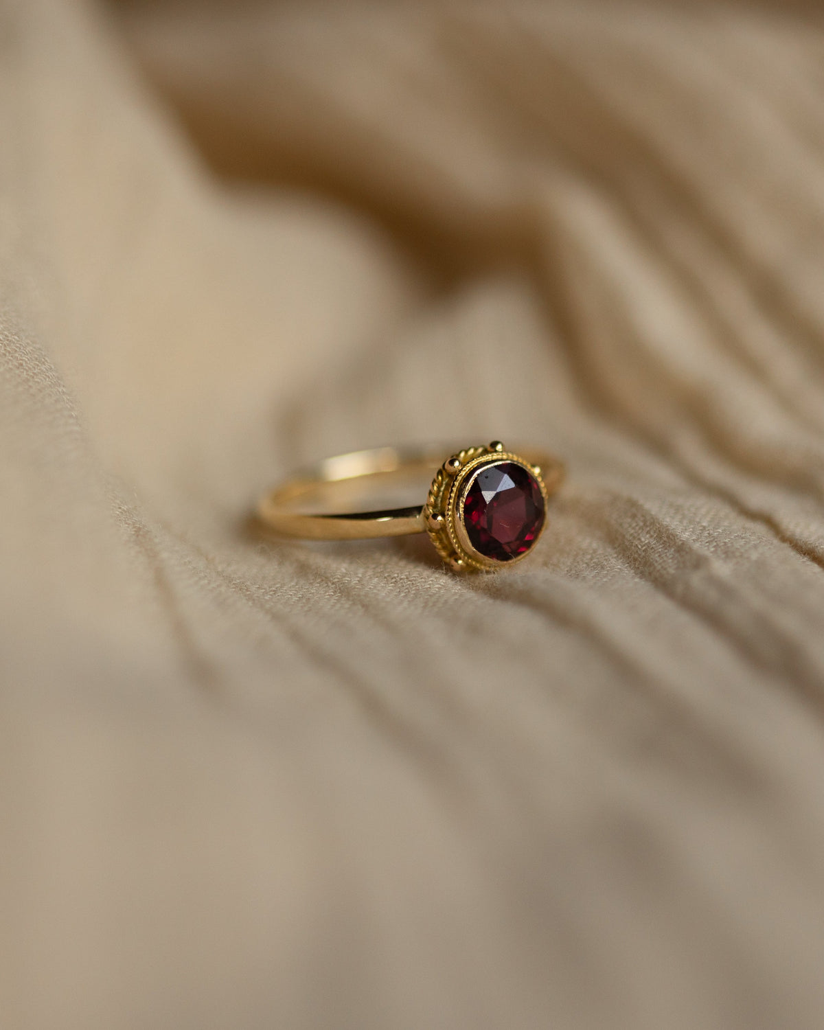 Beatrix Antique 14ct Gold Garnet Single Stone Ring