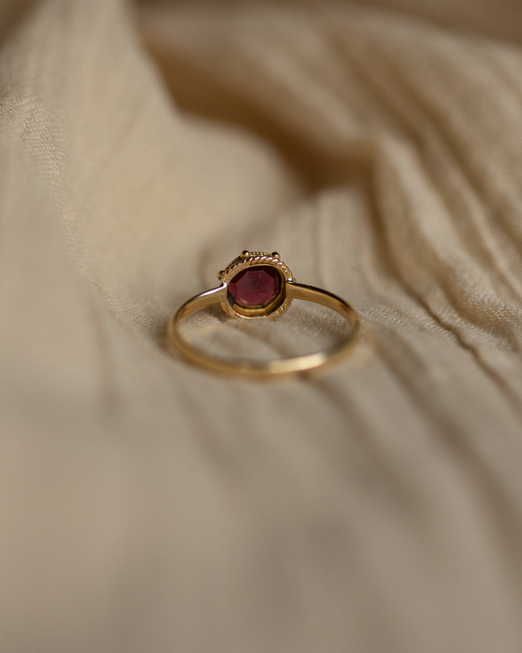 Beatrix Antique 14ct Gold Garnet Single Stone Ring