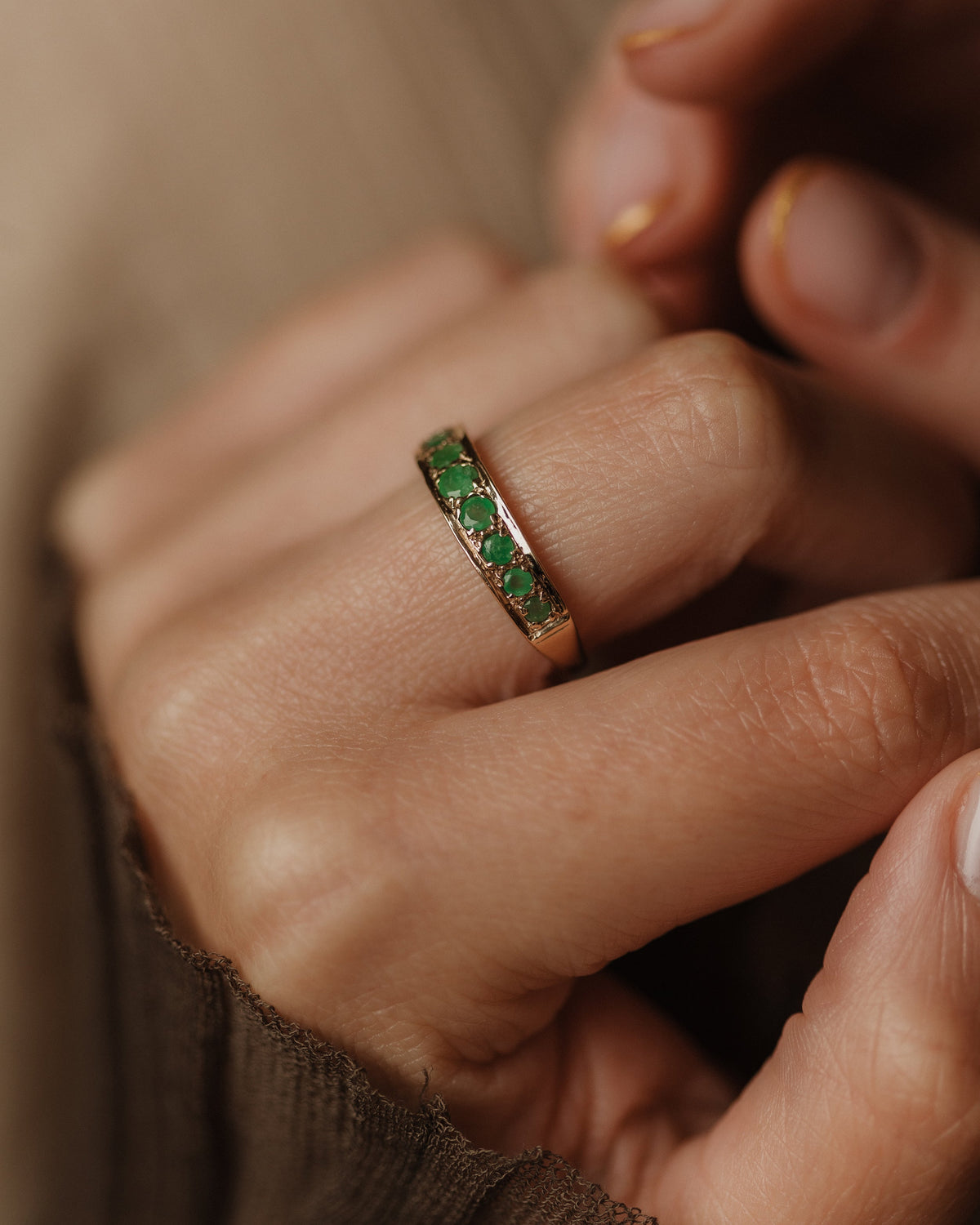Solana 1978 Vintage 9ct Gold Emerald Half Eternity Ring