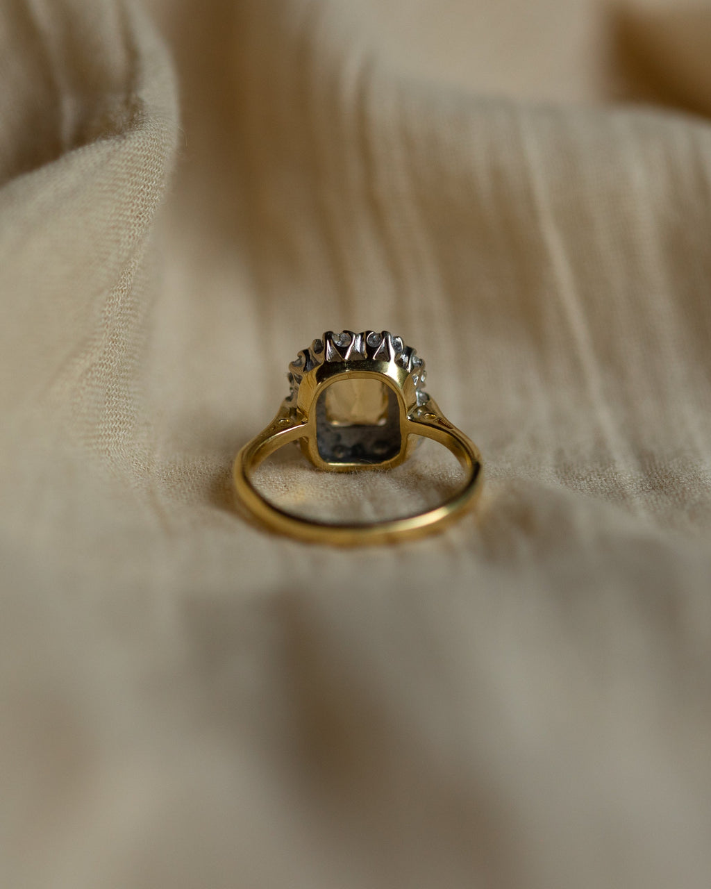 Hortense 1974 Vintage 18ct Gold Citrine & Diamond Cluster Ring