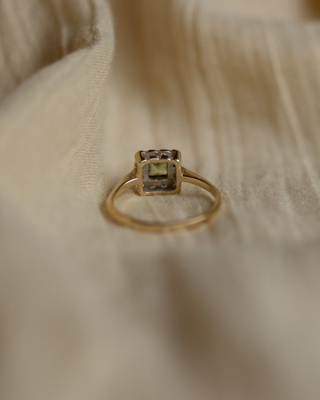 Alta Vintage 9ct Gold Peridot & Diamond Square Cluster Ring
