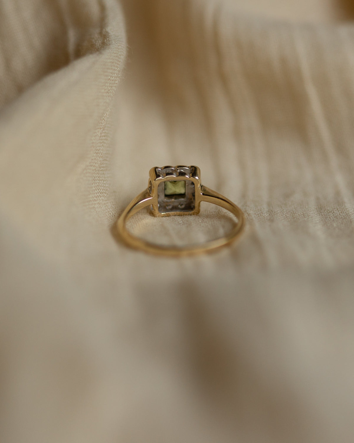 Alta Vintage 9ct Gold Peridot & Diamond Square Cluster Ring