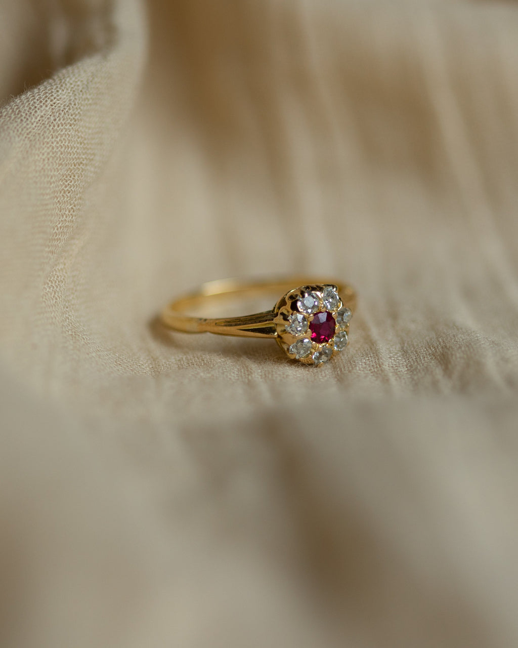 Violet Antique 18ct Gold Ruby & Diamond Cluster Ring