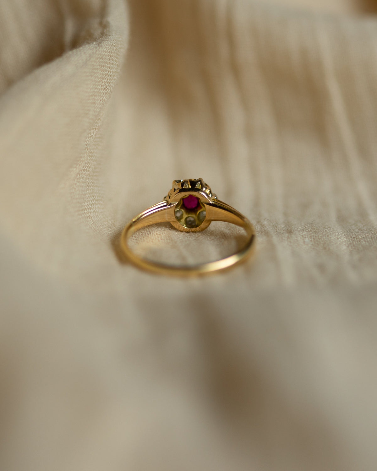 Violet Antique 18ct Gold Ruby & Diamond Cluster Ring