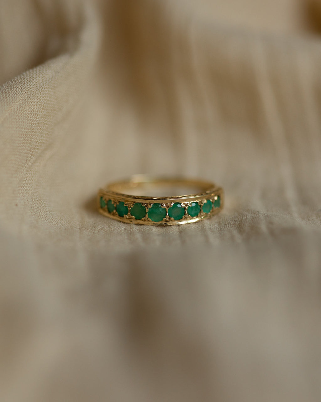 Solana 1978 Vintage 9ct Gold Emerald Half Eternity Ring