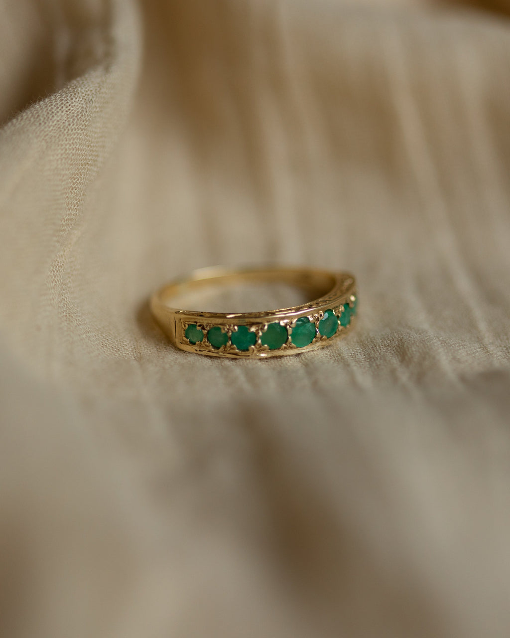 Solana 1978 Vintage 9ct Gold Emerald Half Eternity Ring