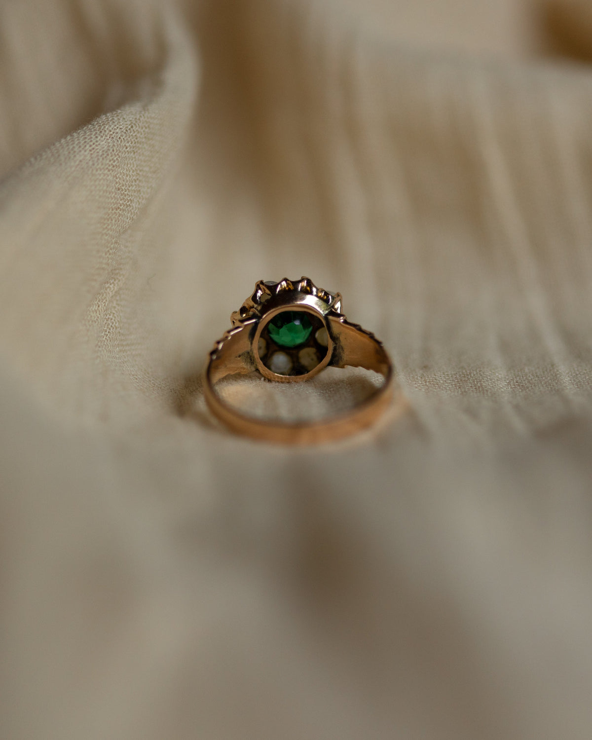 Lottie Antique 9ct Gold Green Paste & Pearl Cluster Ring