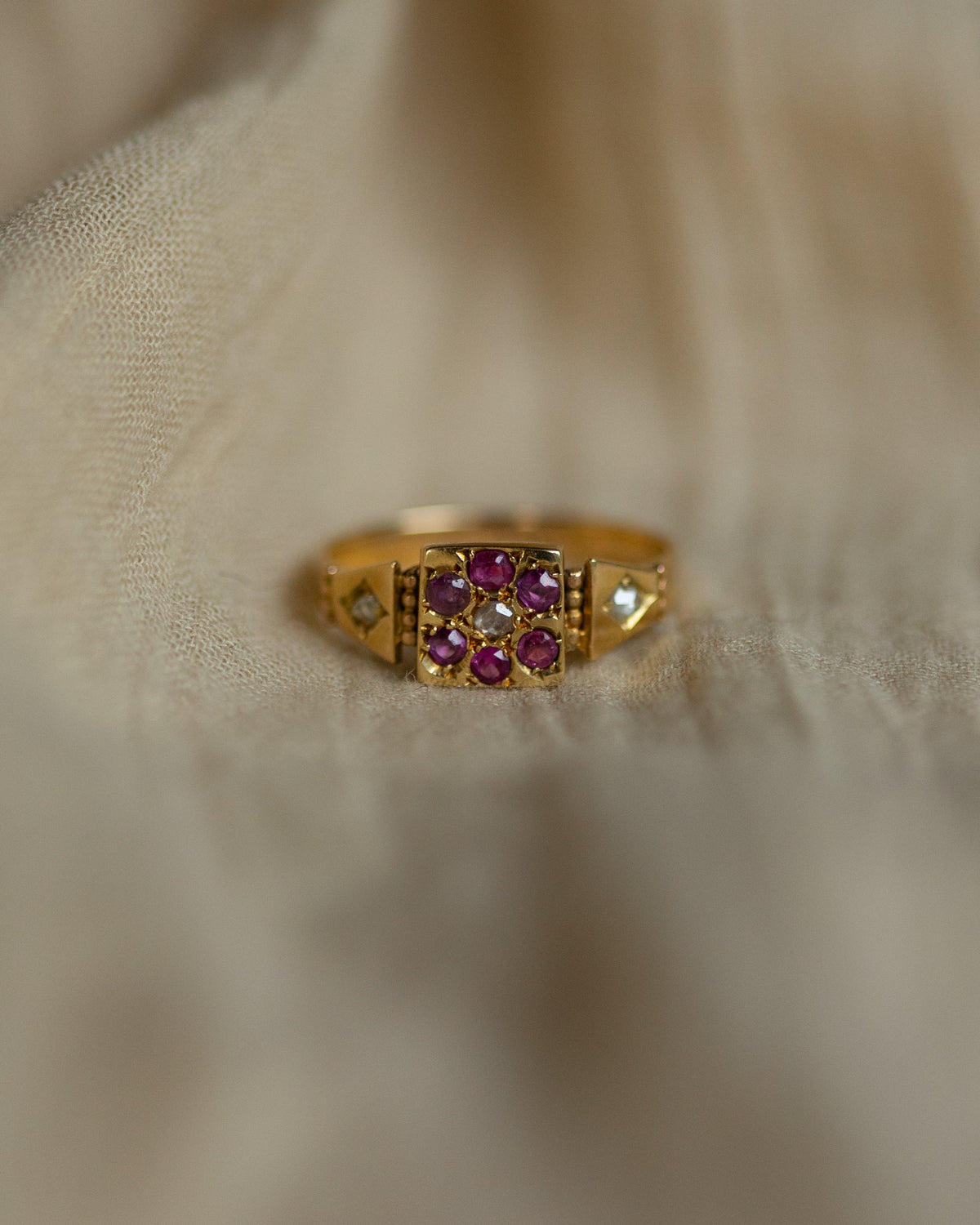 Henrietta Antique 15ct Gold Ruby & Diamond Cluster Ring