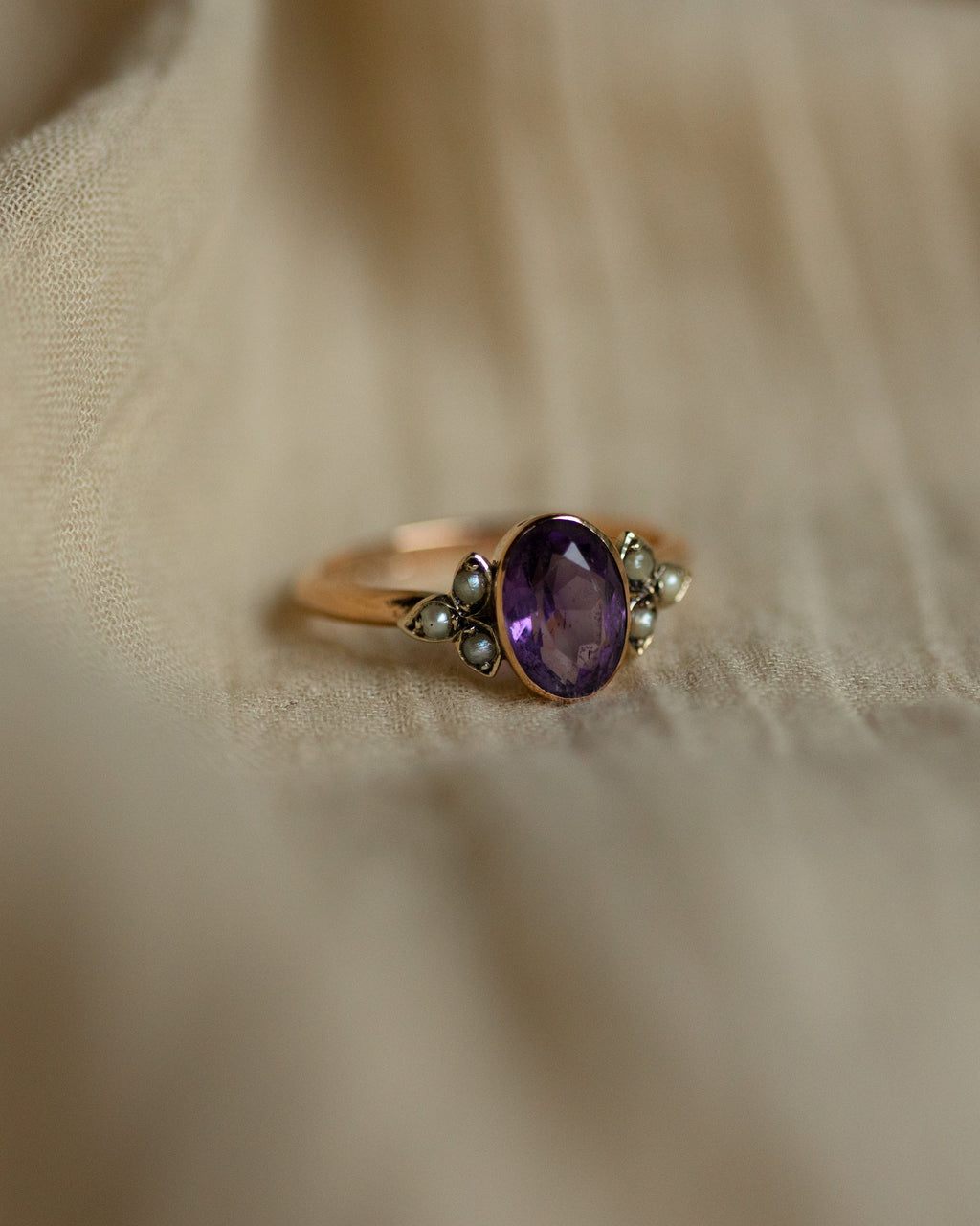 Perla 1916 Antique 9ct Gold Amethyst & Pearl Ring