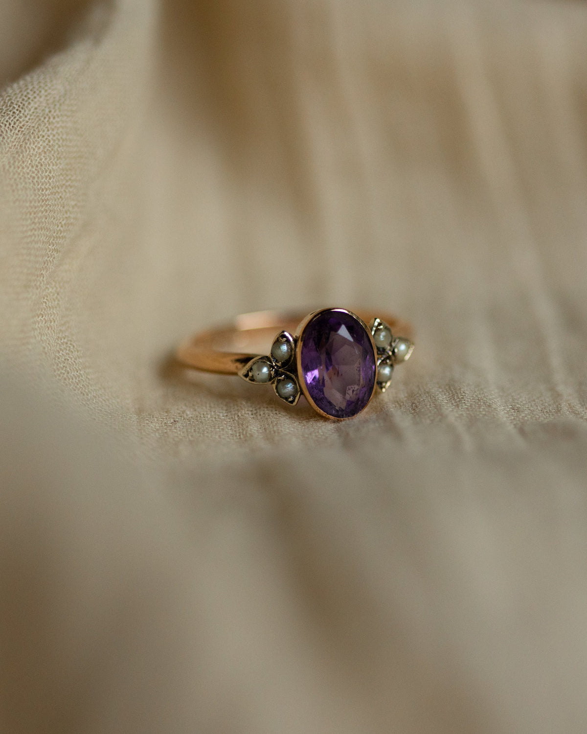 Perla 1916 Antique 9ct Gold Amethyst & Pearl Ring
