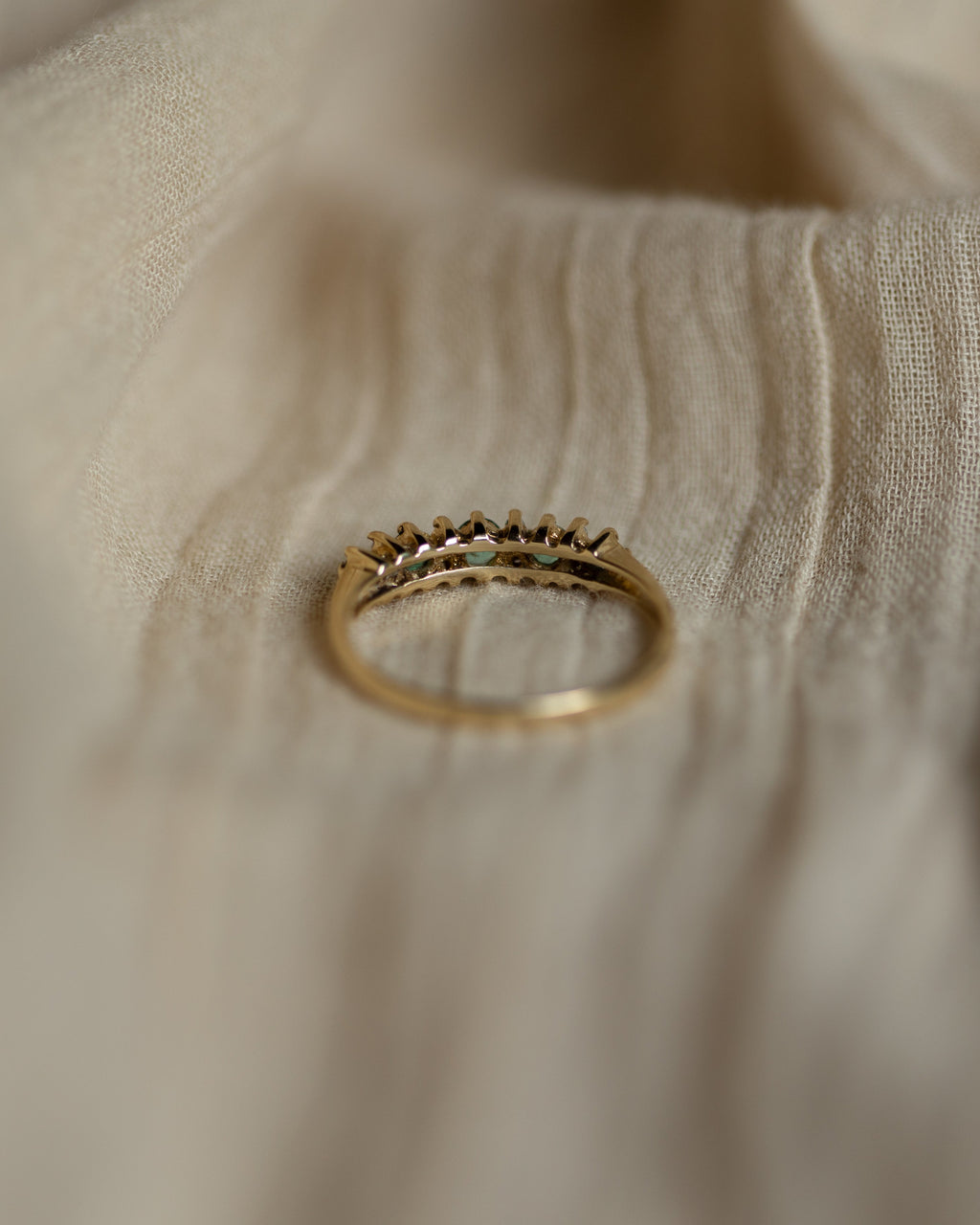 Lowrie Vintage 9ct Gold Emerald & Diamond Half Eternity Ring