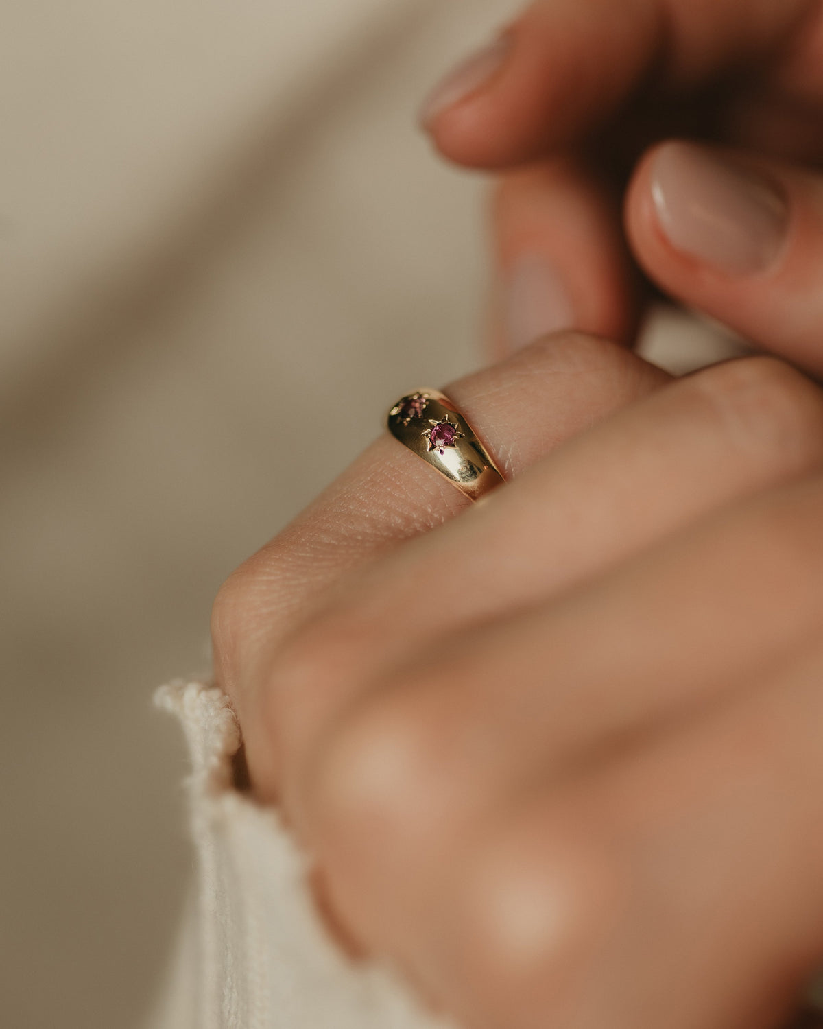 Annie 1973 Vintage 9ct Gold Ruby Trilogy Ring