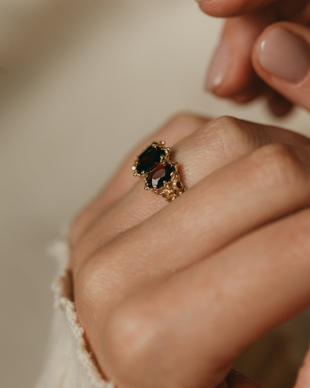 Alicia Vintage 9ct Gold Garnet Trilogy Ring