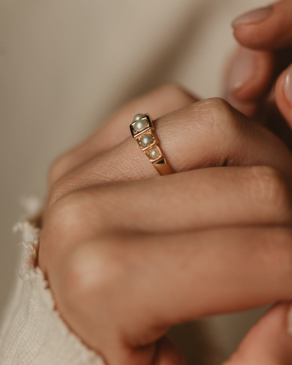 Francesca Antique Art Deco 18ct Gold Pearl Five Stone Ring