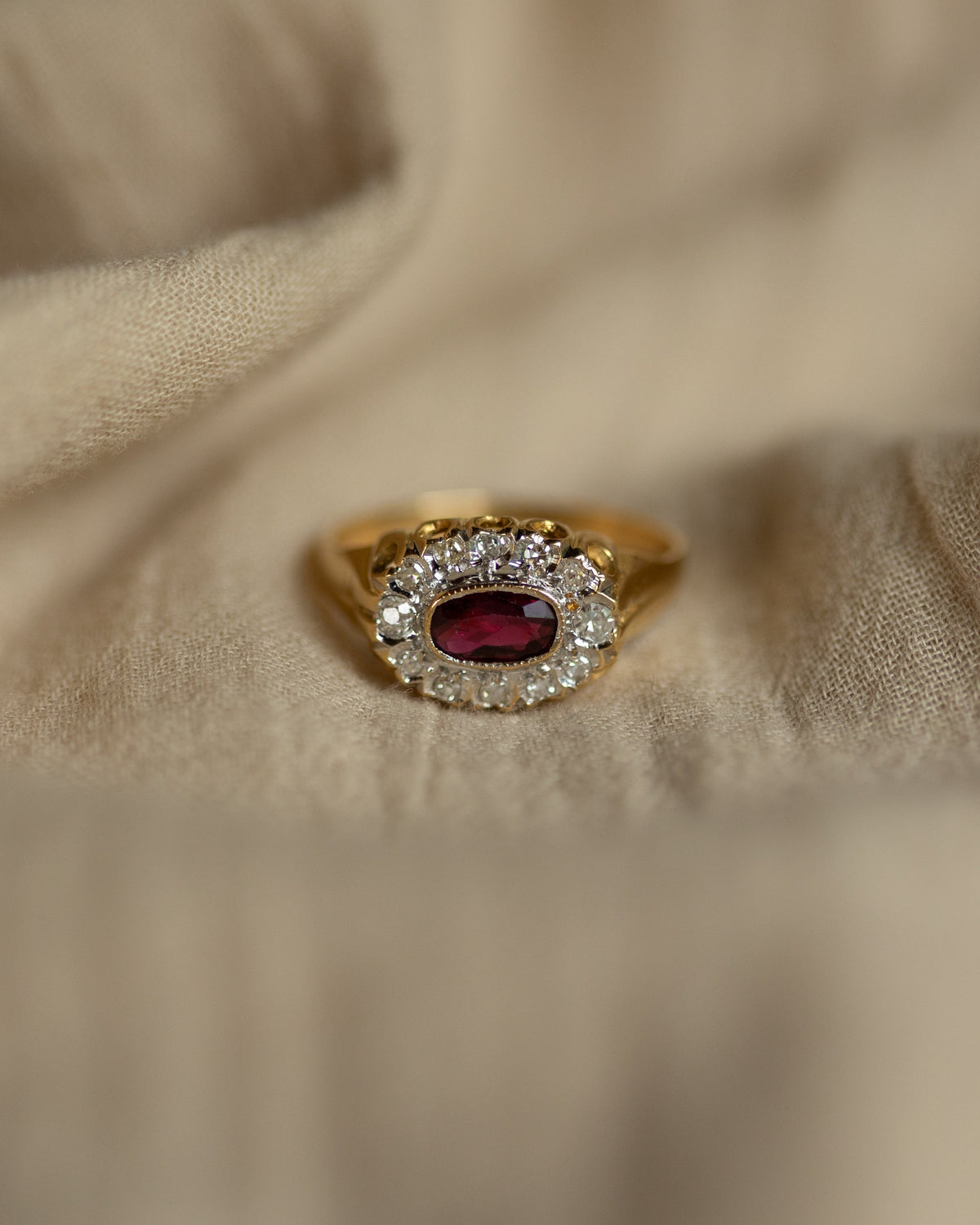 Bridget Antique 18ct Gold Ruby & Diamond Cluster Ring