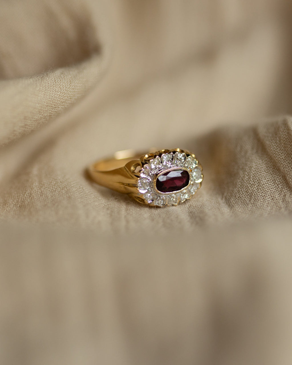 Bridget Antique 18ct Gold Ruby & Diamond Cluster Ring