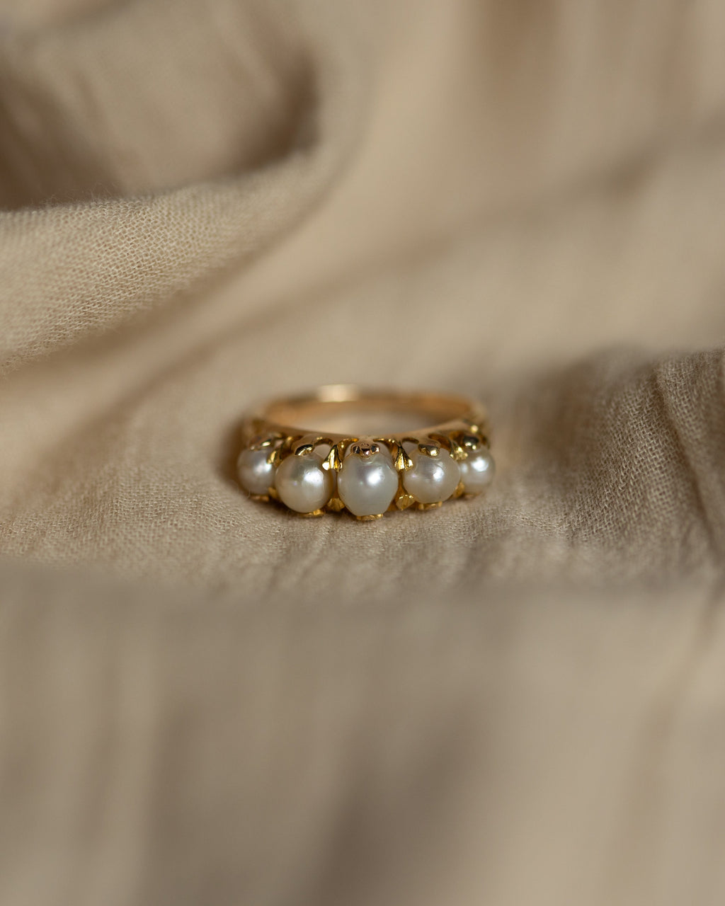 Nadia Antique 18ct Gold Pearl Five Stone Ring