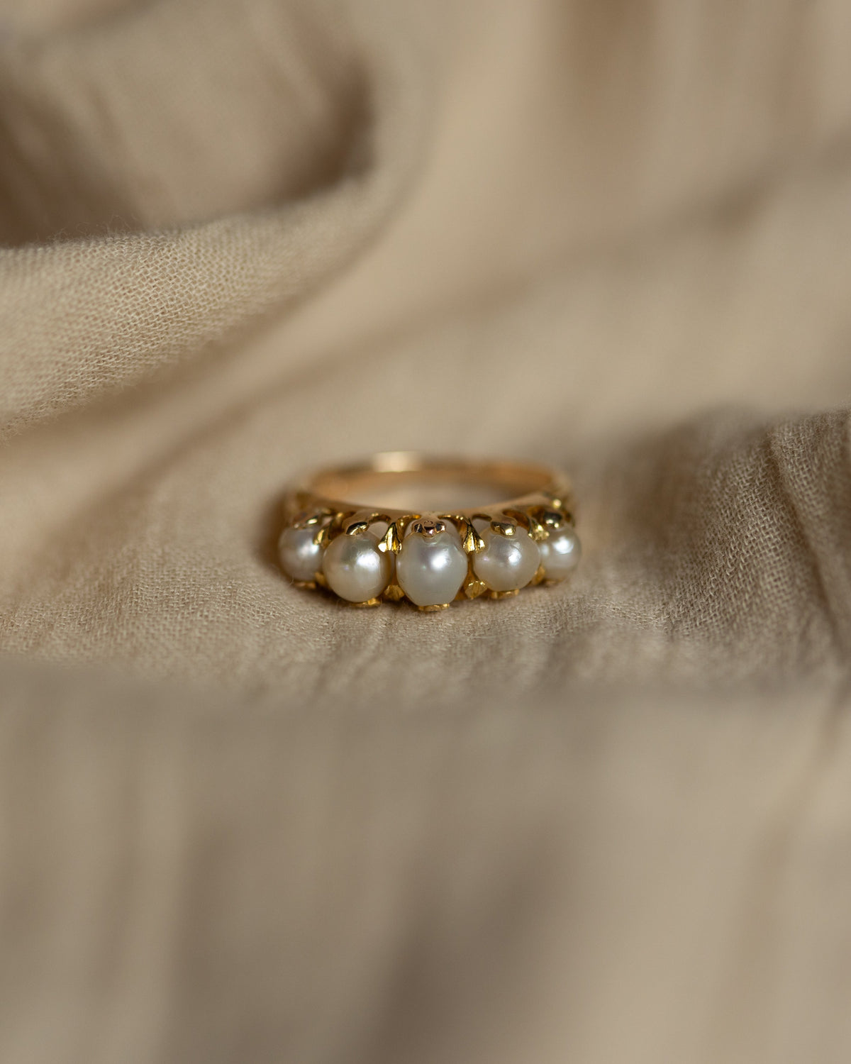 Nadia Antique 18ct Gold Pearl Five Stone Ring