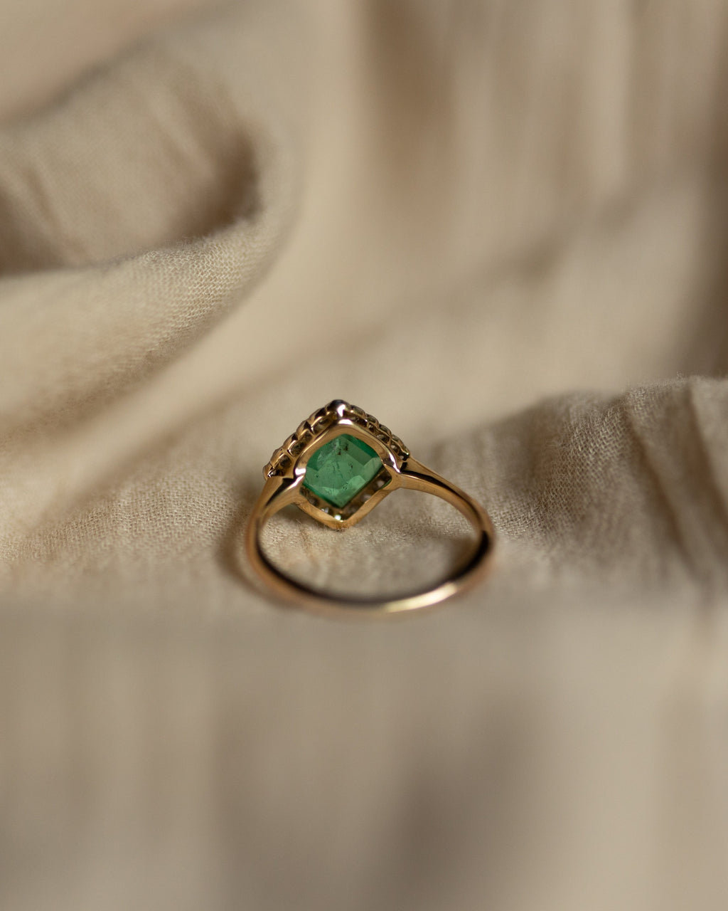 Celia Antique 18ct Gold Emerald & Diamond Cluster Ring