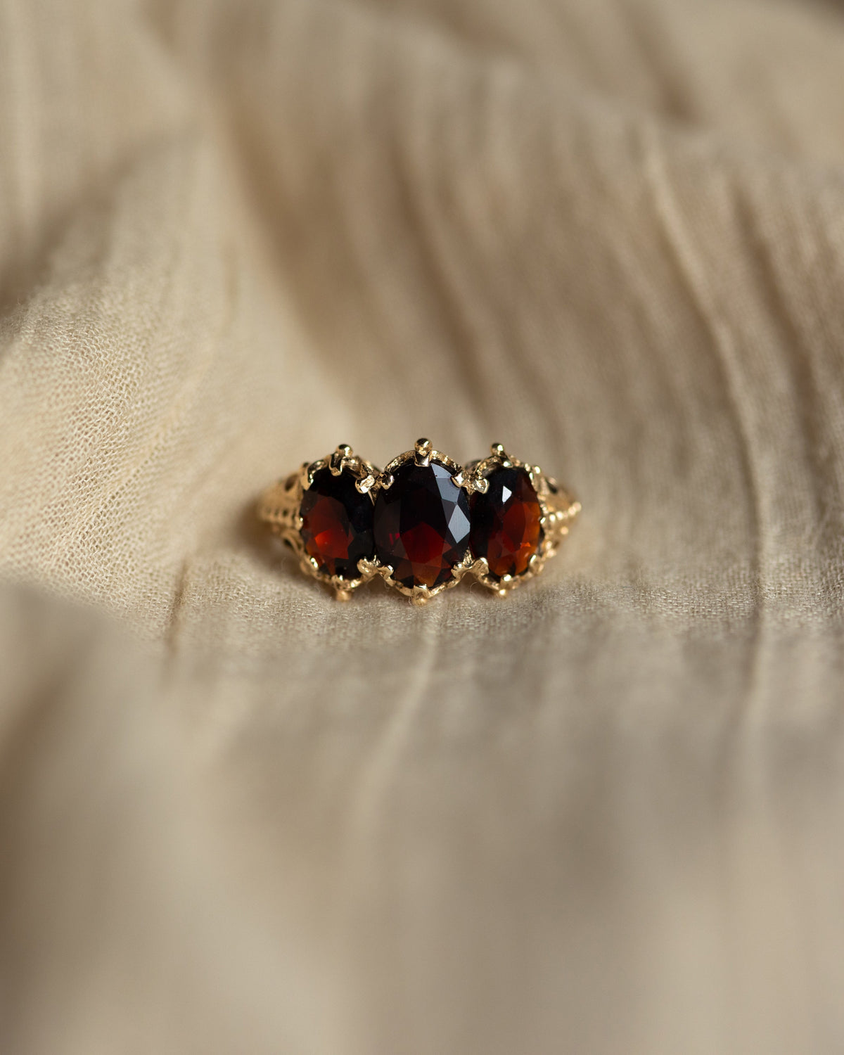 Alicia Vintage 9ct Gold Garnet Trilogy Ring