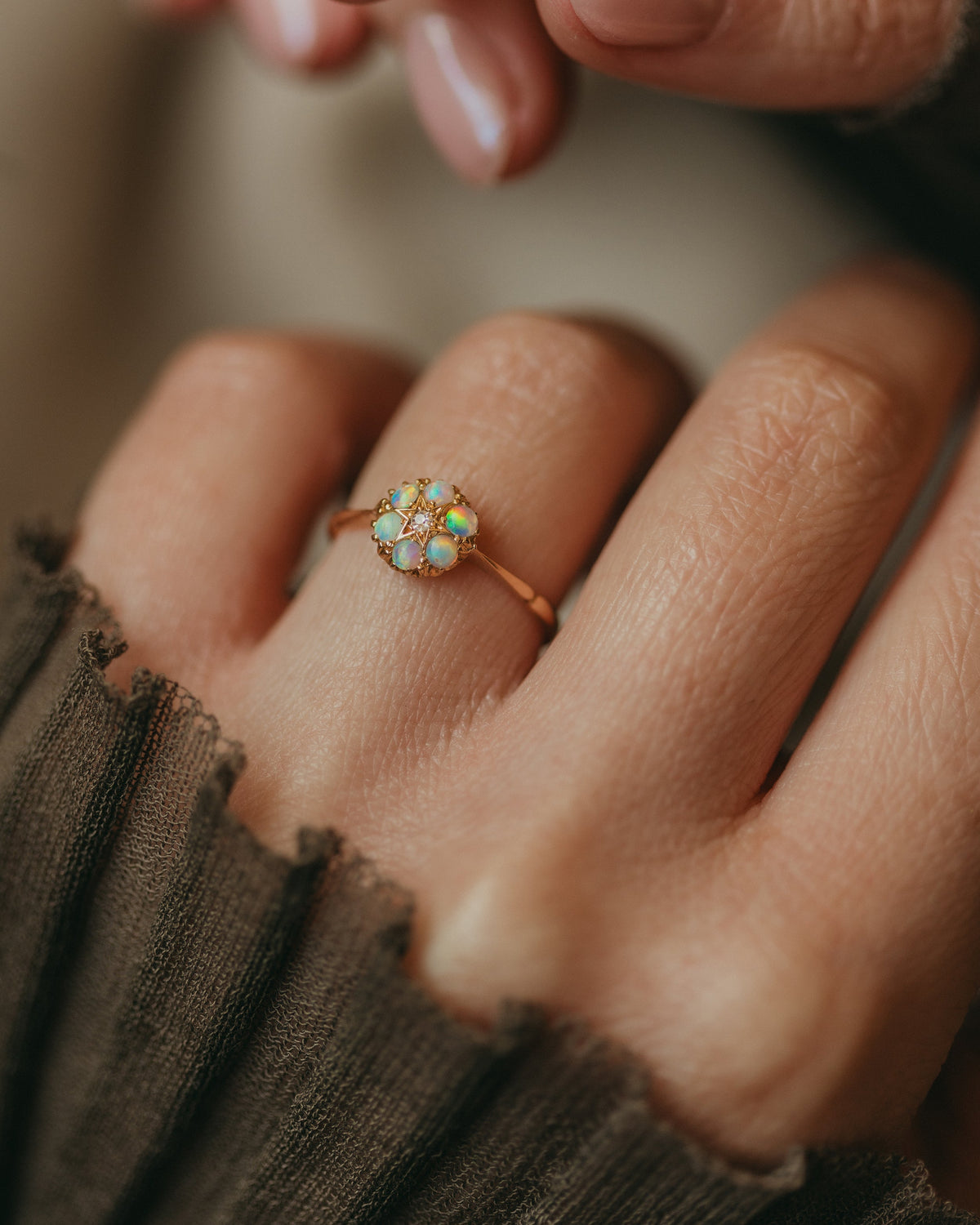Millicent Antique 18ct Gold Opal & Diamond Cluster Ring