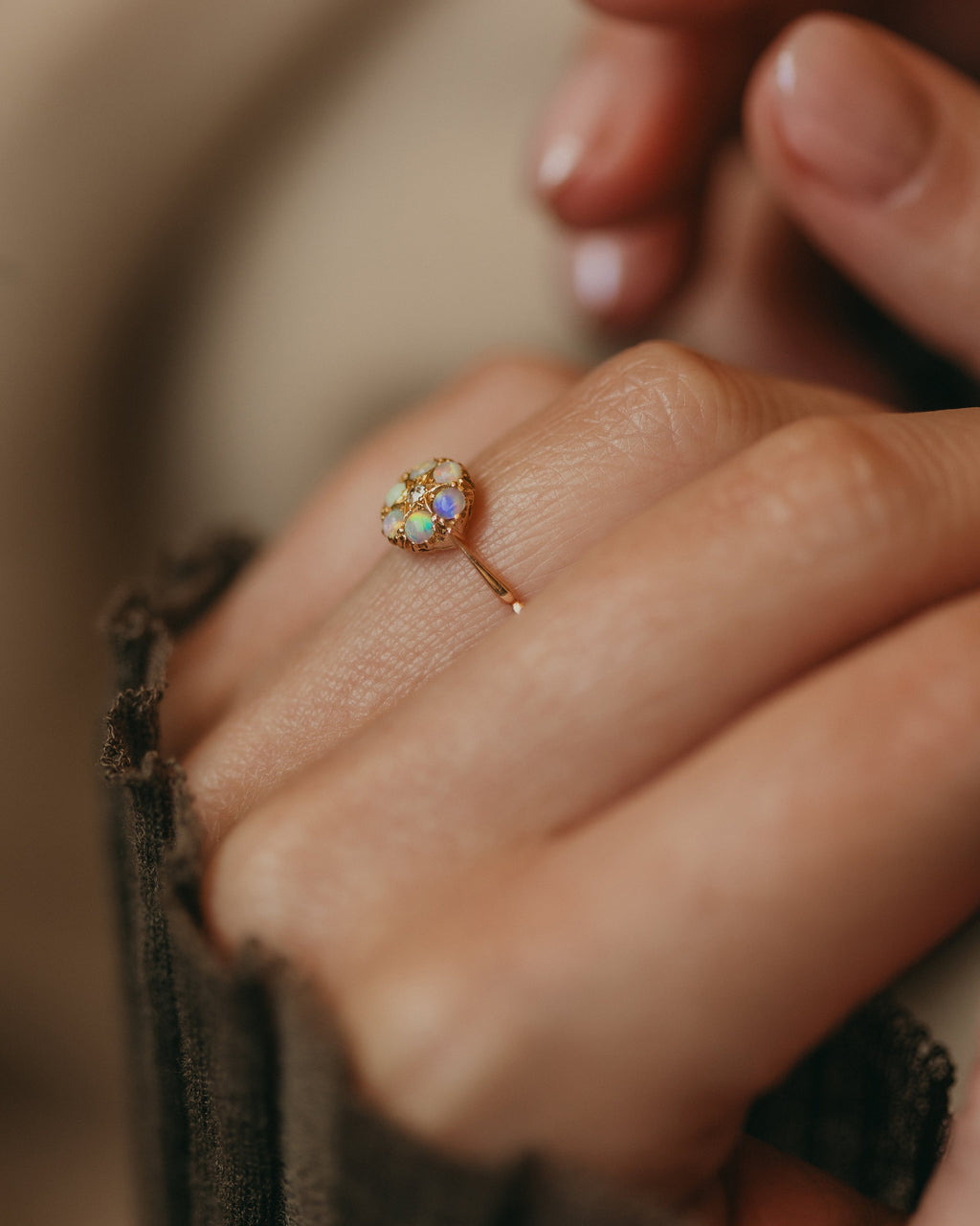 Millicent Antique 18ct Gold Opal & Diamond Cluster Ring