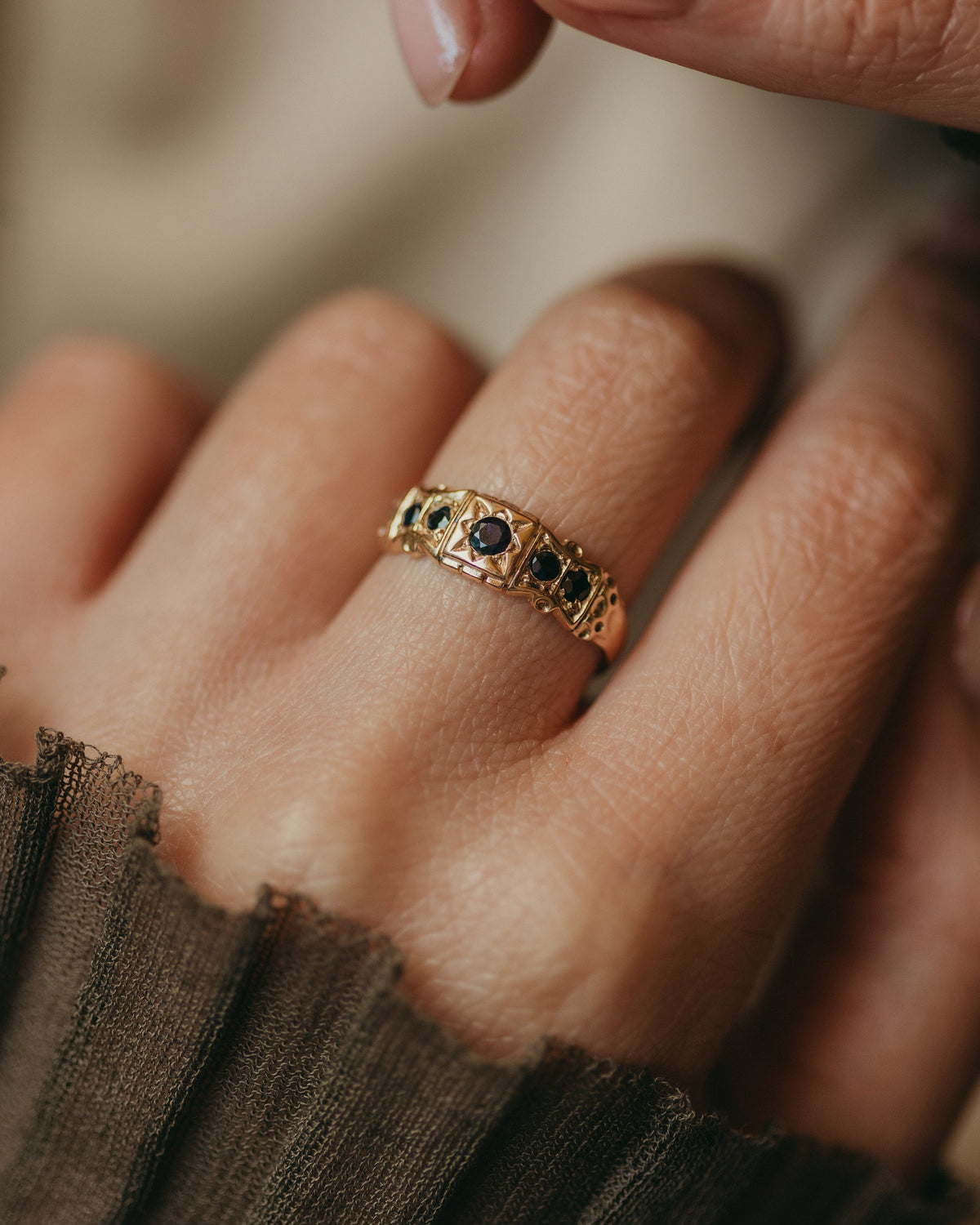 Priscilla Vintage 9ct Gold Sapphire Five Stone Ring
